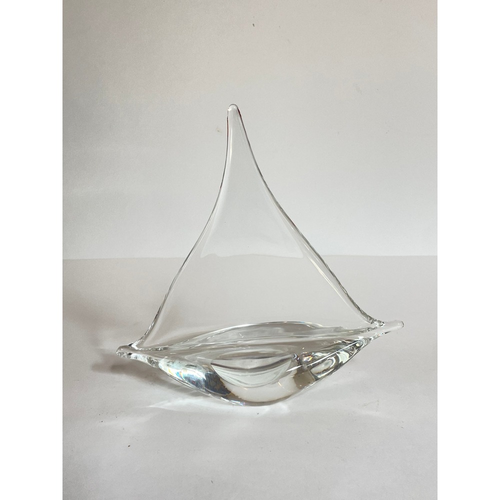 Vintage MCM Clear Art Glass Sailboat Sculpture  8.5"